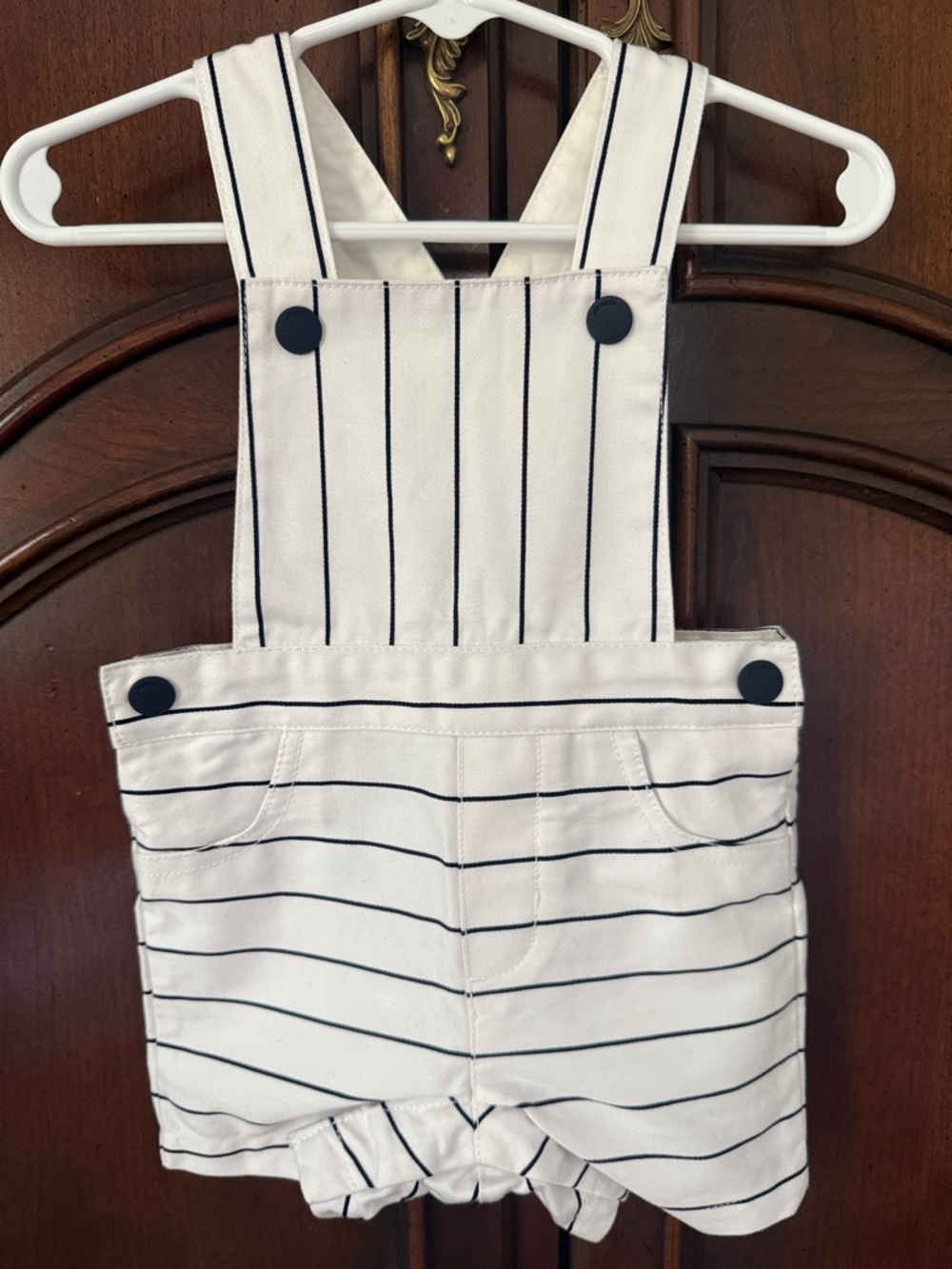 Jacadi Paris Baby Overalls 6M White Navy Striped Shortalls Classic